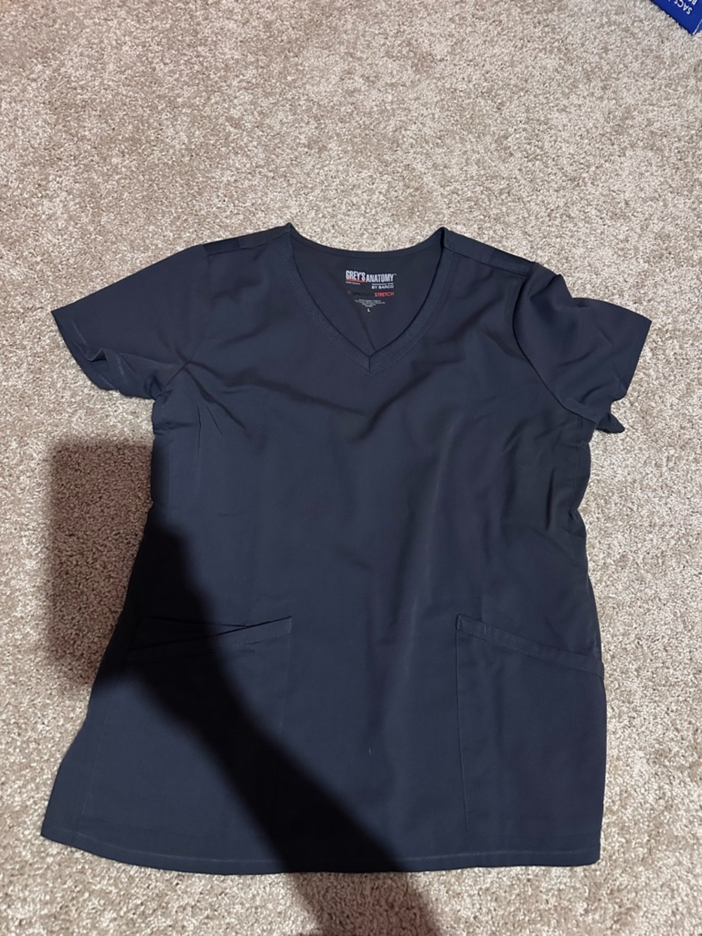 Grey's Anatomy Black V-Neck Medical Scrub Top with Patch Pockets
